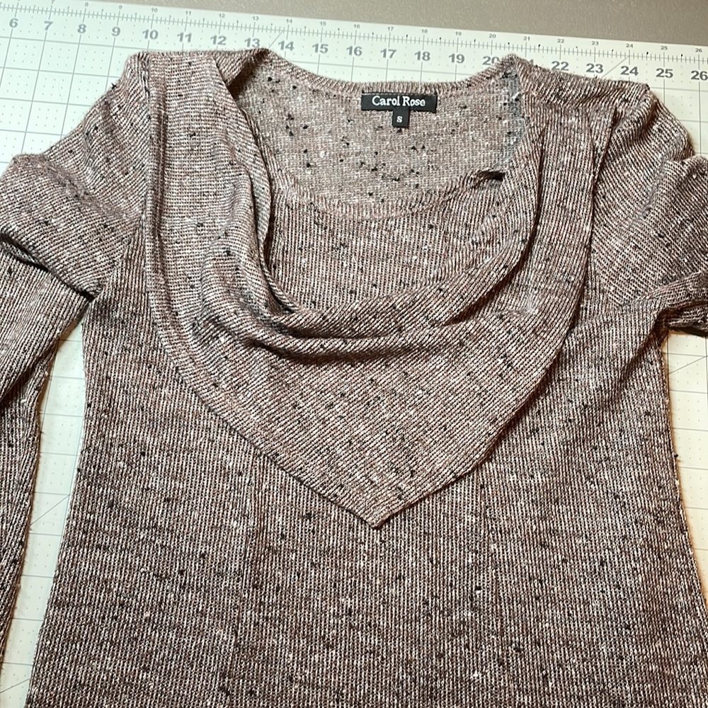 Carol Rose Brown Cowl Neck Tunic Size Small Long Sleeves